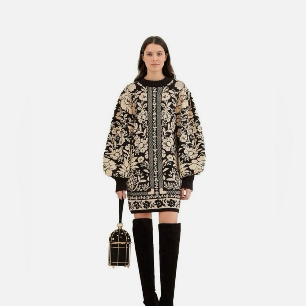 Farm Rio Black Pineapple Harden Mini SweaterDress